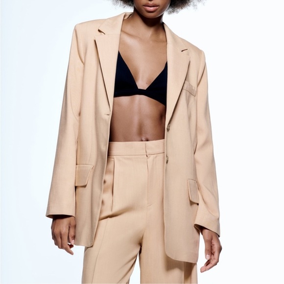 ZARA Woman BLAZERS | STRAIGHT CUT oversized fit BLAZER Apricot | 2010/706/739 S - Picture 1 of 15